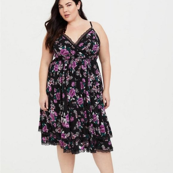 Torrid Midi Challis Surplice Skater Dress m0 - Picture 1 of 6